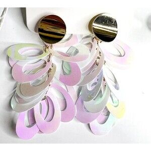 NEW Ooh La Lucy Gold and Iridescent Layered Drop Earrings